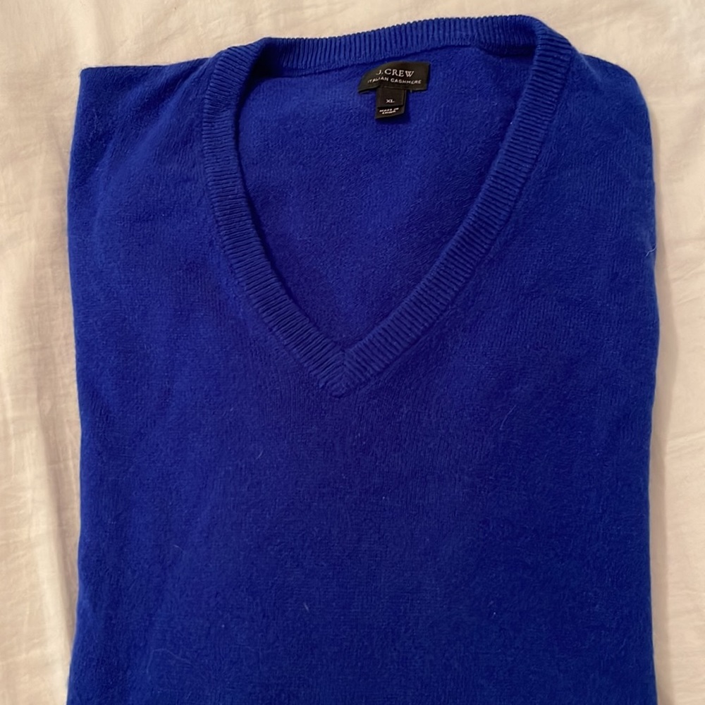 J.Crew Italian Cashmere Blue V-Neck Sweater size XL